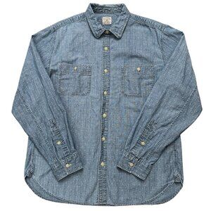 J.Crew Shirt Mens Size L Long Sleeve Chambray Polka Dot Pockets Workwear Blue